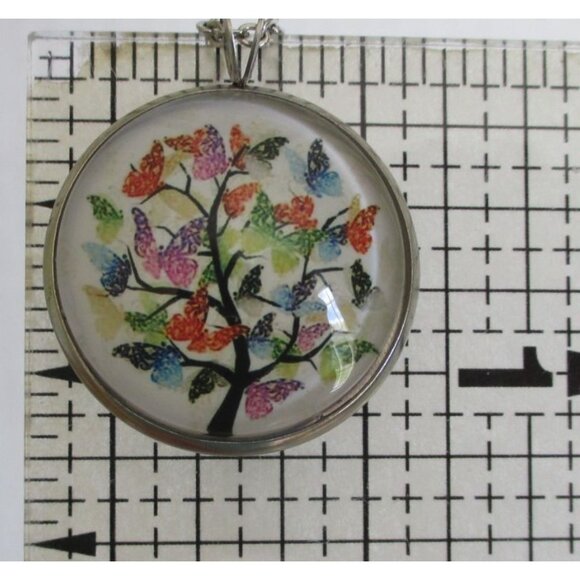 New Butterfly Tree Glass Dome Pendant Necklace 24" Stainless Chain Jewelry Gift - Picture 3 of 5